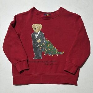 Polo Bear Fleece Sweatshirt Boy Size 4 4T Red Pullover‎ Christmas Tree Tuxedo